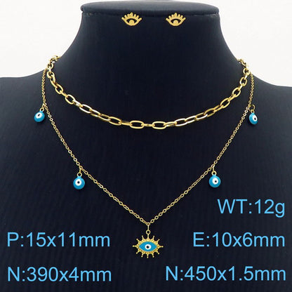 Streetwear Eye Titanium Steel Stoving Varnish Layered Necklaces