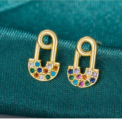 1 Pair Simple Style Paper Clip Inlay Copper Zircon Ear Studs