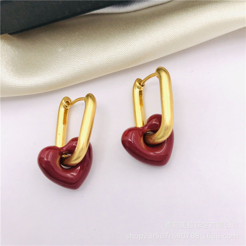 1 Pair Retro Simple Style Heart Shape Plating Brass Drop Earrings