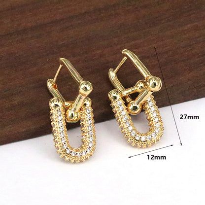 1 Pair Retro Luxurious Simple Style Double Ring Plating Inlay Copper Zircon 18k Gold Plated Drop Earrings