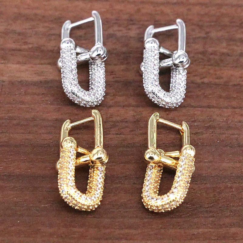 1 Pair Retro Luxurious Simple Style Double Ring Plating Inlay Copper Zircon 18k Gold Plated Drop Earrings