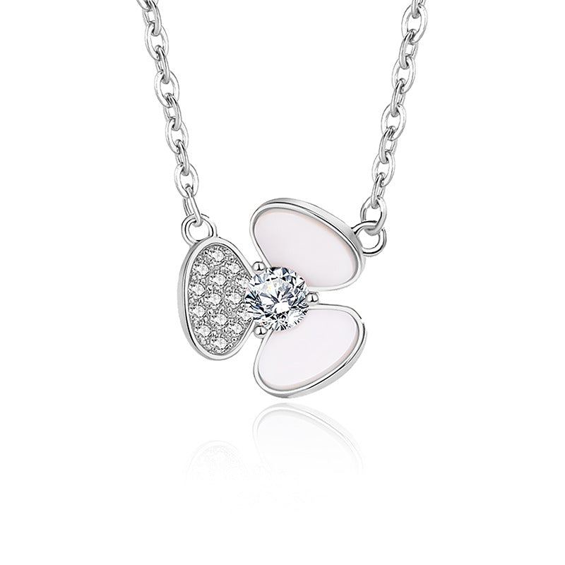 Simple Style Shamrock Sterling Silver Polishing Plating Inlay Shell Zircon Necklace