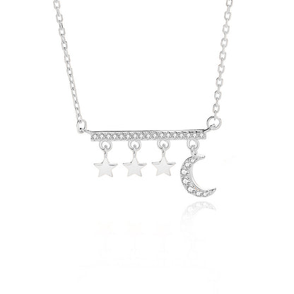 Simple Style Star Moon Sterling Silver Polishing Plating Inlay Zircon Pendant Necklace