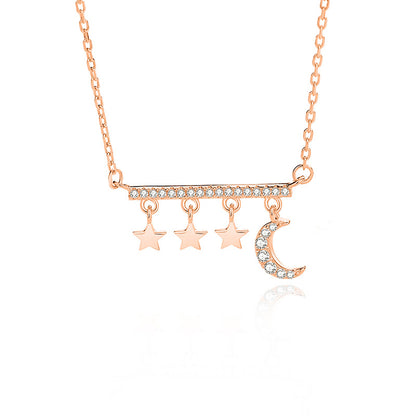 Simple Style Star Moon Sterling Silver Polishing Plating Inlay Zircon Pendant Necklace