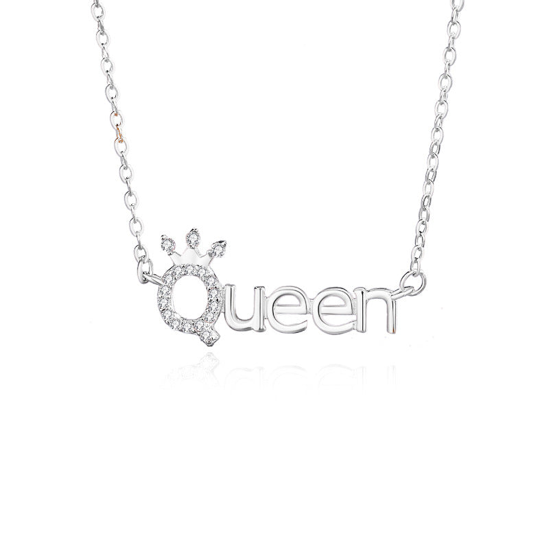 Simple Style Letter Crown Sterling Silver Polishing Plating Inlay Zircon Necklace