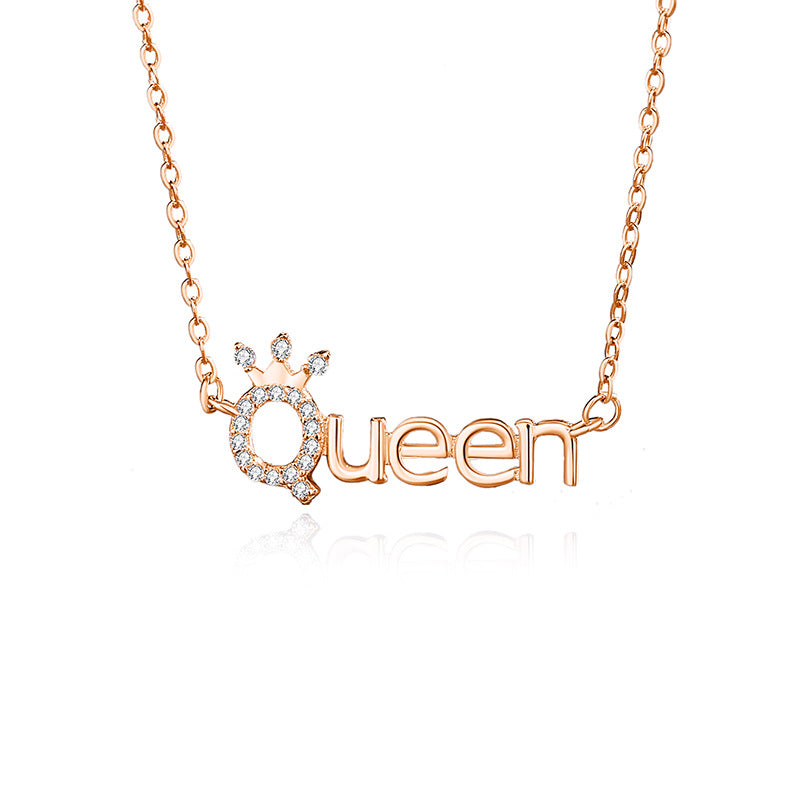 Simple Style Letter Crown Sterling Silver Polishing Plating Inlay Zircon Necklace