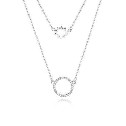 Simple Style Round Sterling Silver Plating Inlay Zircon Double Layer Necklaces