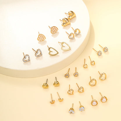 Wholesale Jewelry Basic Heart Shape Alloy Zircon Inlay Ear Studs