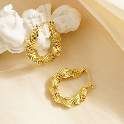 1 Pair Simple Style Commute Twist Plating Titanium Steel Gold Plated Earrings