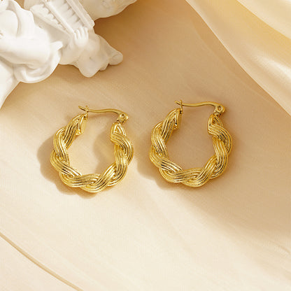 1 Pair Simple Style Commute Twist Plating Titanium Steel Gold Plated Earrings