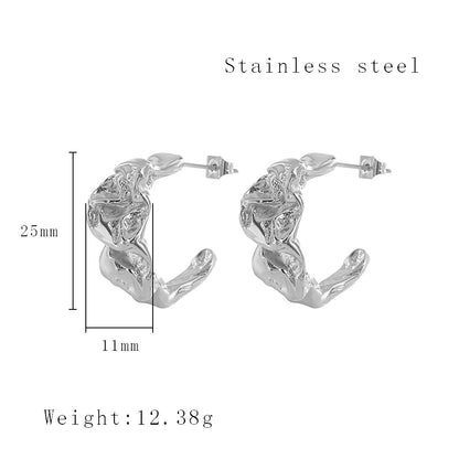 1 Pair Simple Style Classic Style Solid Color Irregular Pleated Titanium Steel Ear Studs