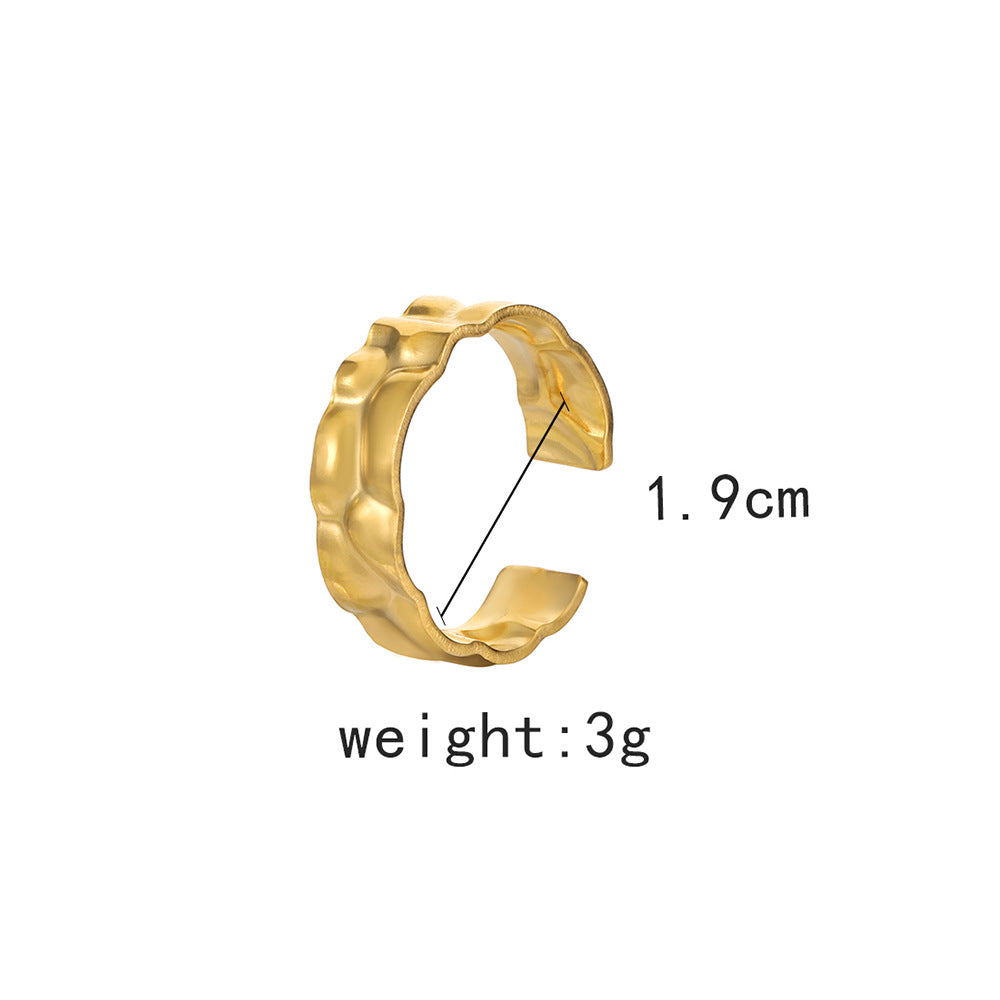 Simple Style Pentagon Leaves Stainless Steel Asymmetrical 18k Gold Plated Open Rings