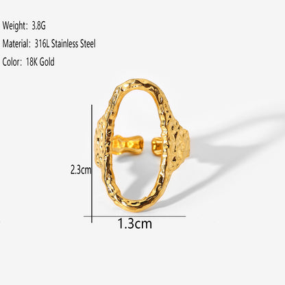 Simple Style Pentagon Leaves Stainless Steel Asymmetrical 18k Gold Plated Open Rings