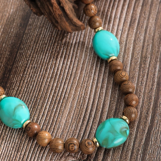 Retro Color Block Arylic Wood Beaded Women's Necklace