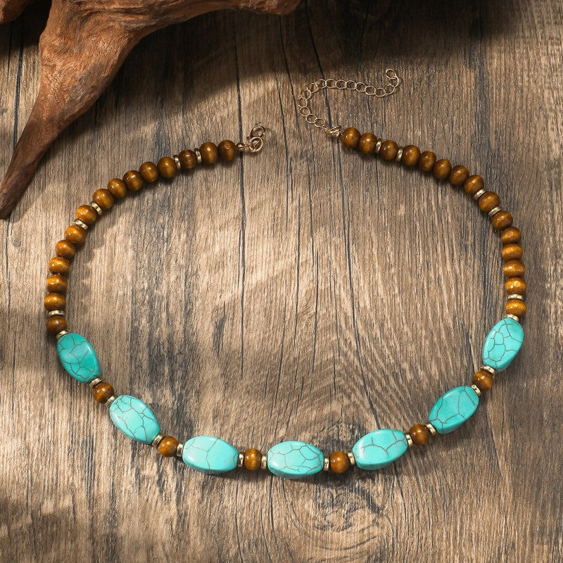 Retro Color Block Arylic Wood Beaded Women's Necklace