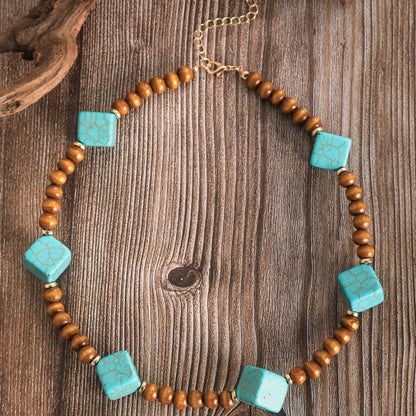 Retro Color Block Arylic Wood Beaded Women's Necklace