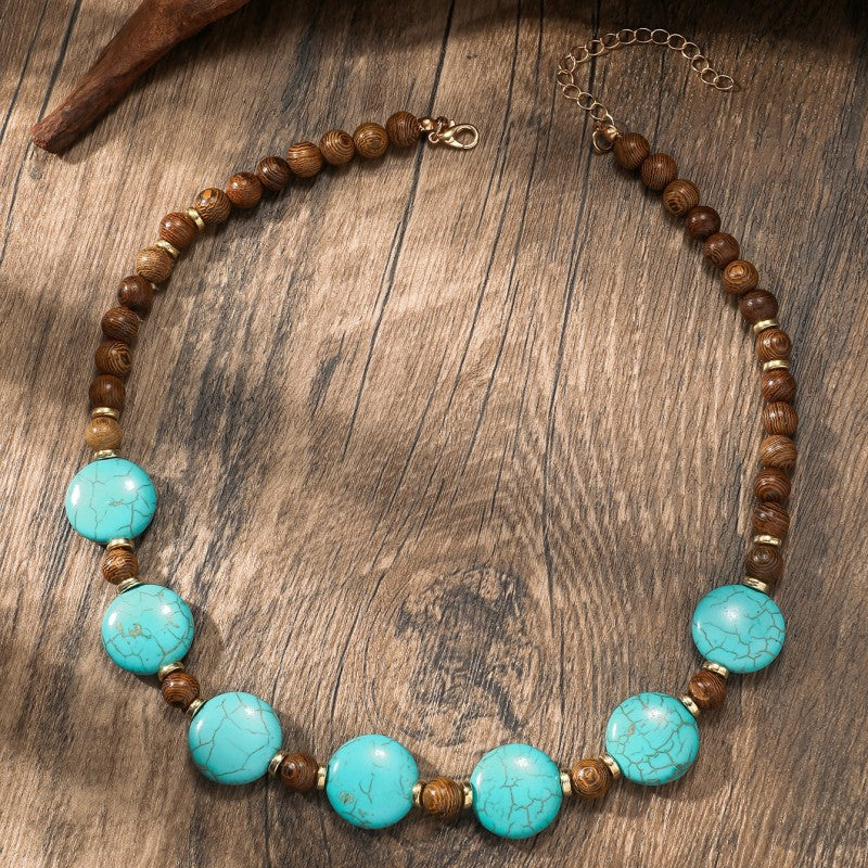 Retro Color Block Arylic Wood Beaded Women's Necklace