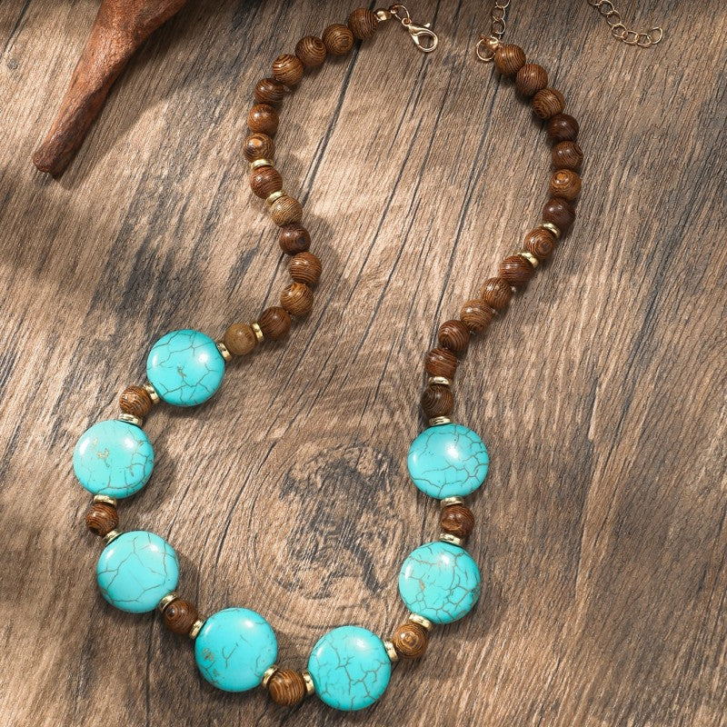 Retro Color Block Arylic Wood Beaded Women's Necklace