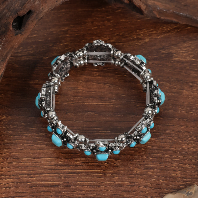 Ethnic Style Color Block Turquoise Alloy Wholesale Bangle