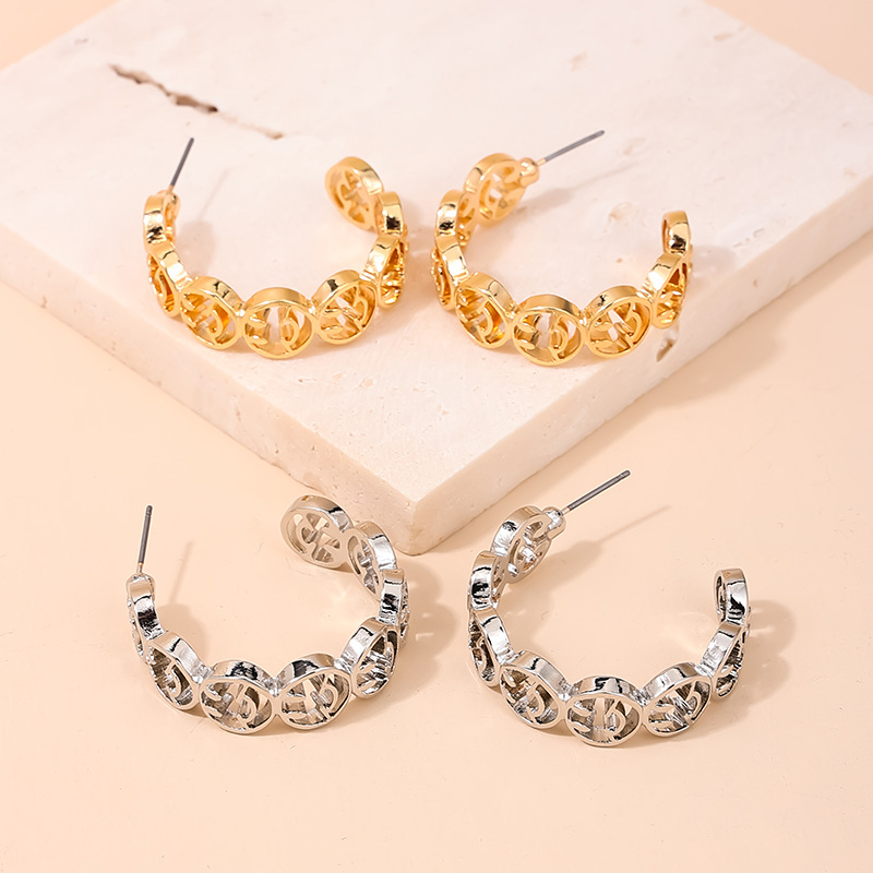 1 Pair Ig Style Simple Style C Shape Smiley Face Plating Alloy Ear Studs