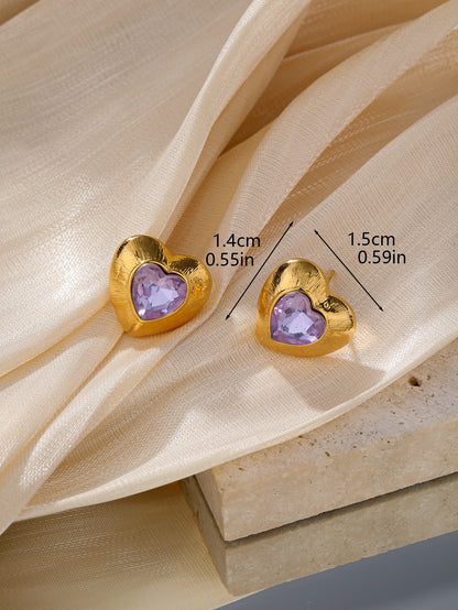 1 Pair Vintage Style Romantic Heart Shape Plating Inlay Alloy Zircon 18k Gold Plated Ear Studs