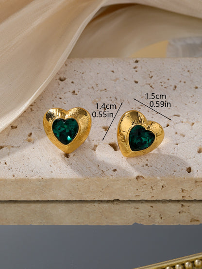 1 Pair Vintage Style Romantic Heart Shape Plating Inlay Alloy Zircon 18k Gold Plated Ear Studs