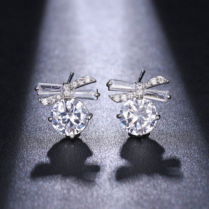 1 Pair Simple Style Commute Bow Knot Plating Inlay Copper Zircon White Gold Plated Gold Plated Ear Studs