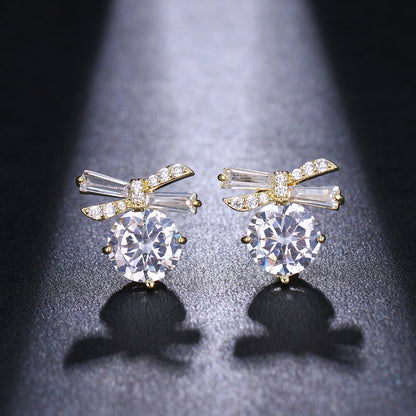 1 Pair Simple Style Commute Bow Knot Plating Inlay Copper Zircon White Gold Plated Gold Plated Ear Studs