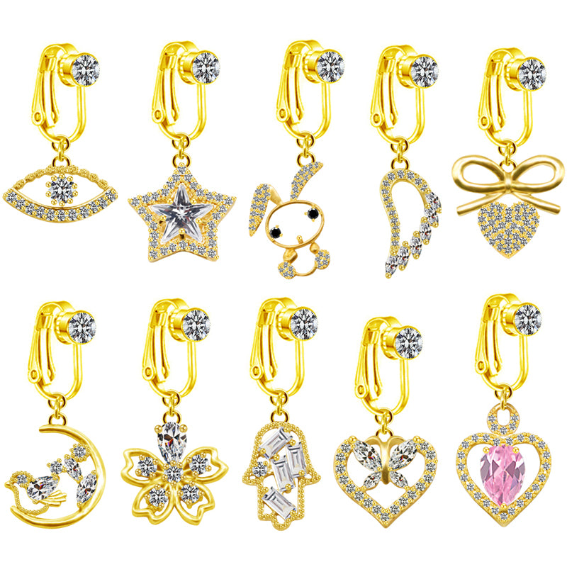 Casual Shiny Star Moon Heart Shape Stainless Steel Alloy White Gold Plated Gold Plated Rhinestones Glass Belly Ring In Bulk