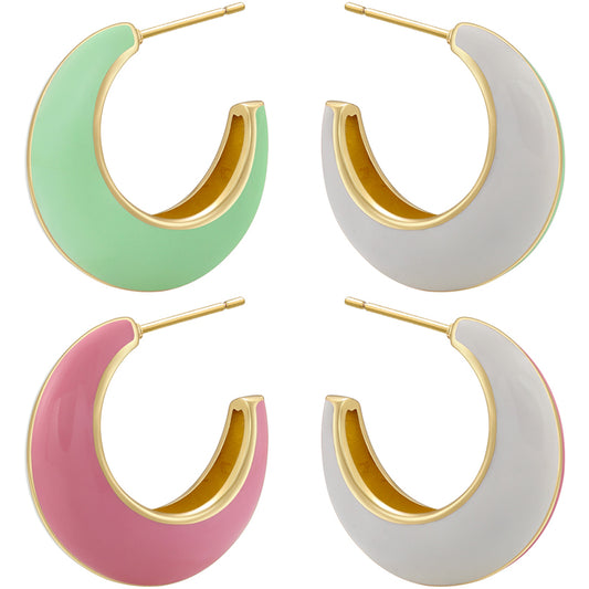 1 Pair Elegant Simple Style C Shape Enamel Plating Copper 18k Gold Plated Ear Studs