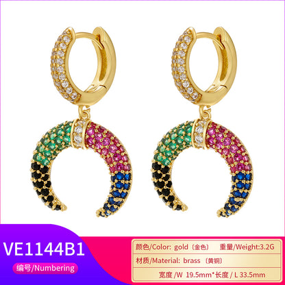 1 Pair Simple Style Cross Moon Plating Inlay Copper Zircon 18k Gold Plated Drop Earrings