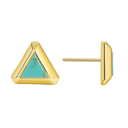 1 Pair Retro Simple Style Triangle Round Oval Plating Inlay Copper Turquoise Agate Tiger Eye 18k Gold Plated Ear Studs