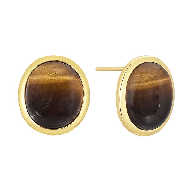 1 Pair Retro Simple Style Triangle Round Oval Plating Inlay Copper Turquoise Agate Tiger Eye 18k Gold Plated Ear Studs