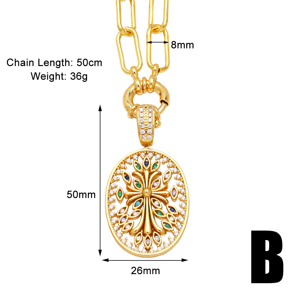 Glam Retro Portrait Cross Devil's Eye Copper Plating Inlay Zircon 18k Gold Plated Pendant Necklace