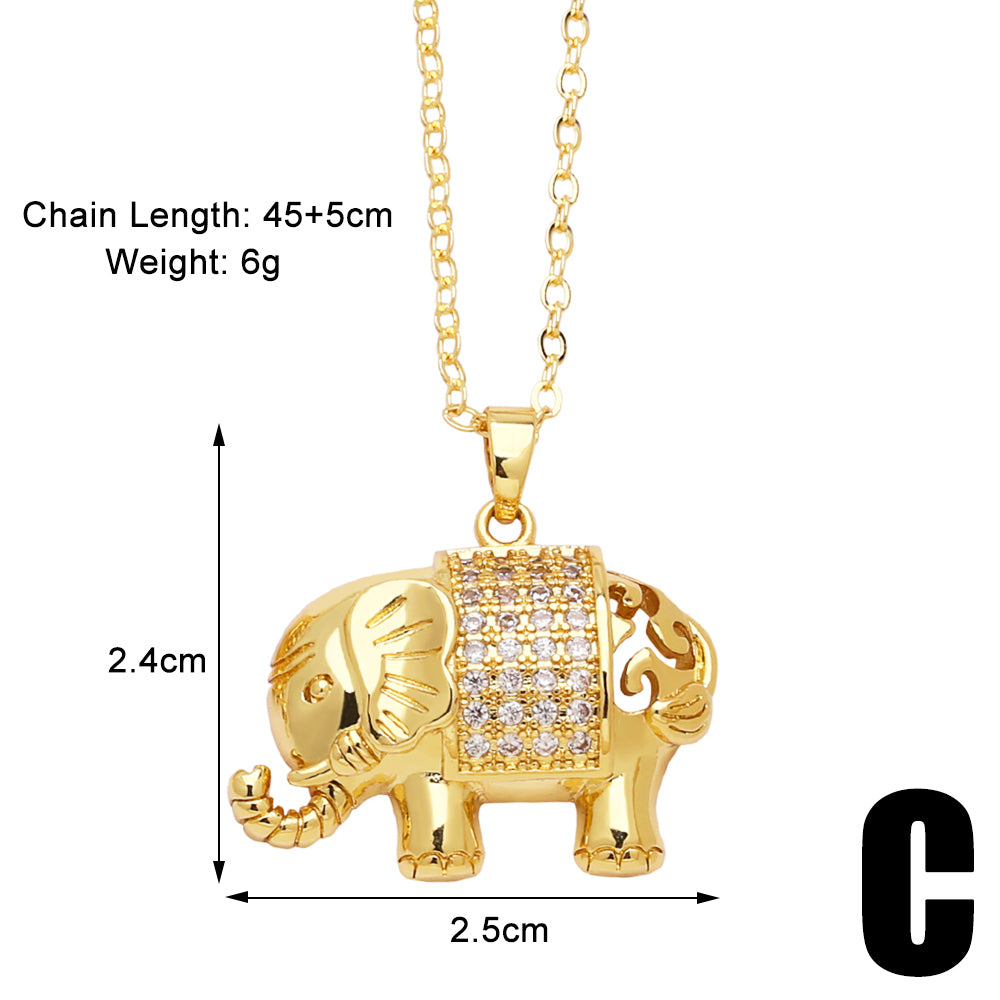 Cute Simple Style Elephant Copper Plating Inlay Zircon 18k Gold Plated Pendant Necklace