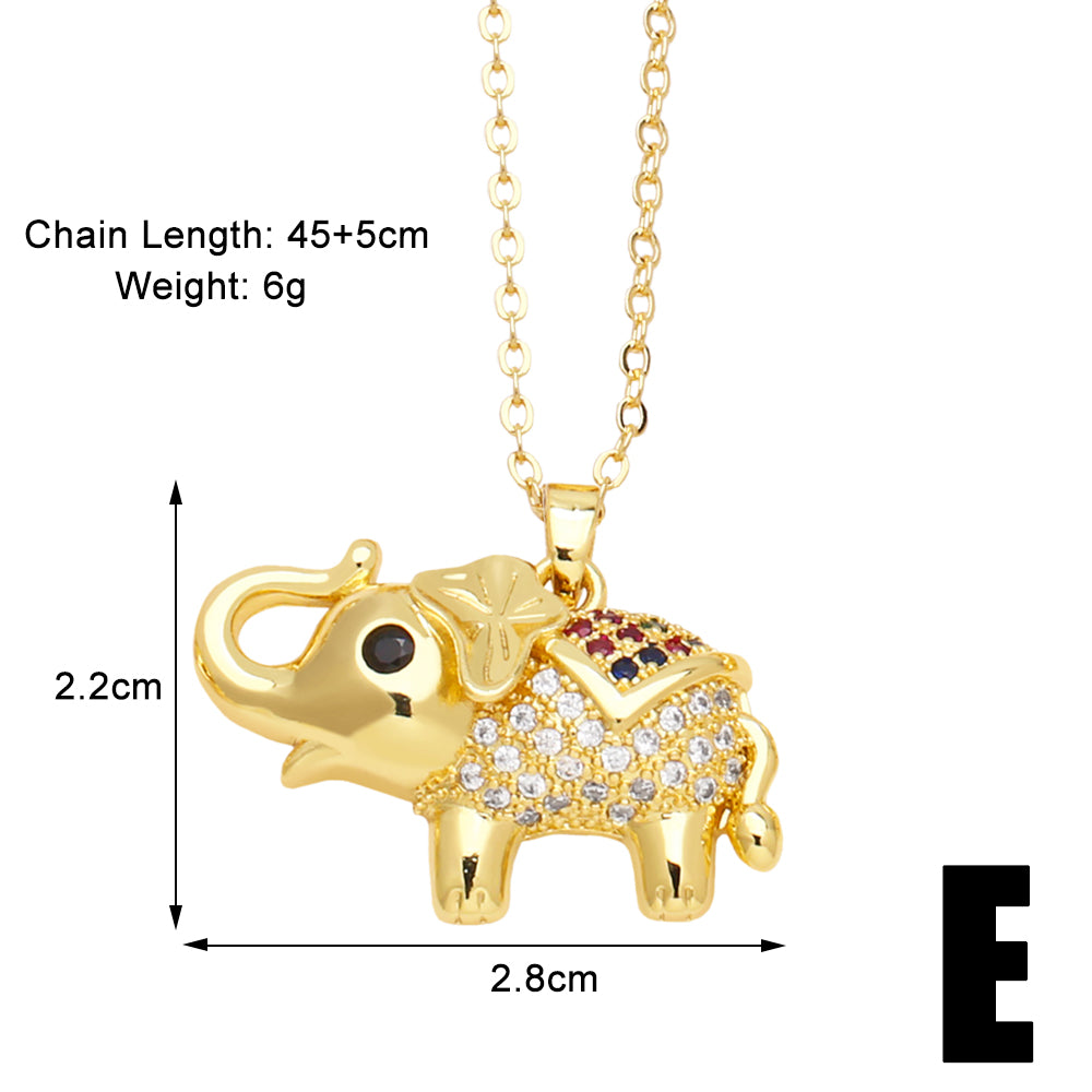 Cute Simple Style Elephant Copper Plating Inlay Zircon 18k Gold Plated Pendant Necklace