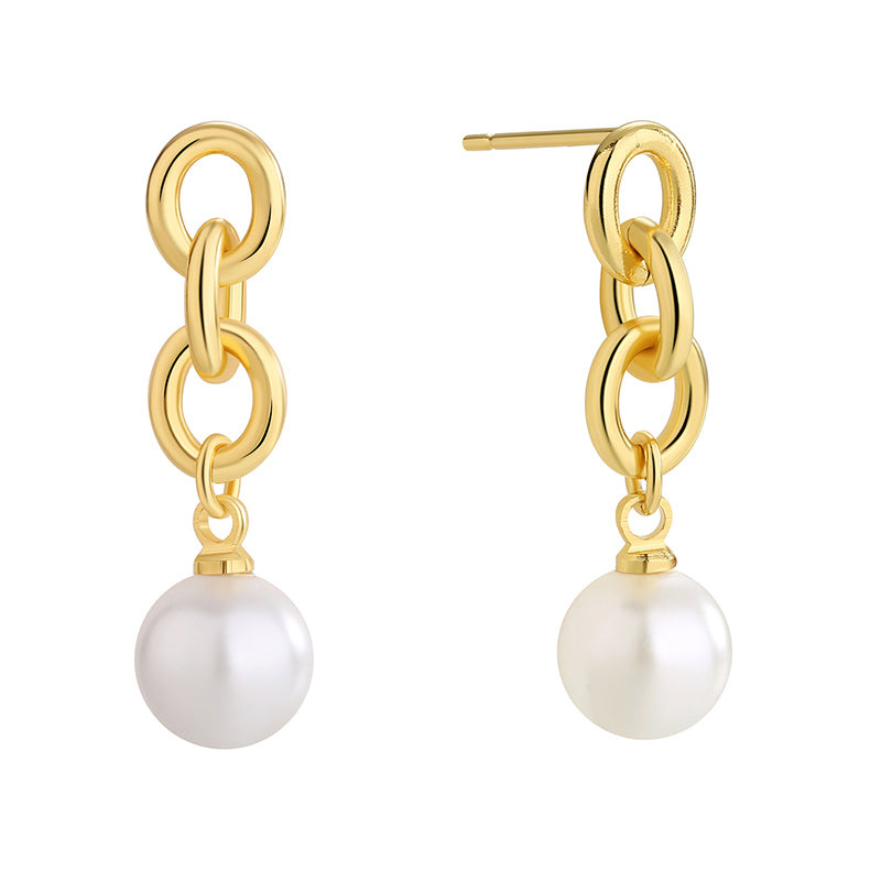 1 Pair Elegant Simple Style Geometric Plating Inlay Copper Artificial Pearls 18k Gold Plated Earrings