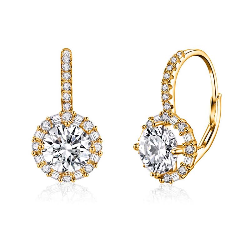 Glam Luxurious Shiny Round Sterling Silver Gra Inlay Moissanite Earrings