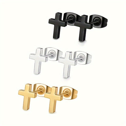 3 Pairs Retro Solid Color Plating Stainless Steel 18k Gold Plated Ear Studs