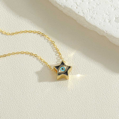 Simple Style Pentagram Devil's Eye Copper Enamel Plating 14k Gold Plated Pendant Necklace