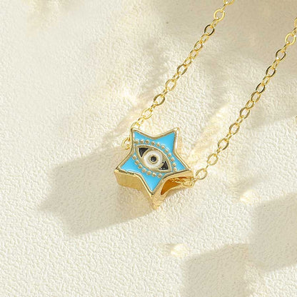 Simple Style Pentagram Devil's Eye Copper Enamel Plating 14k Gold Plated Pendant Necklace