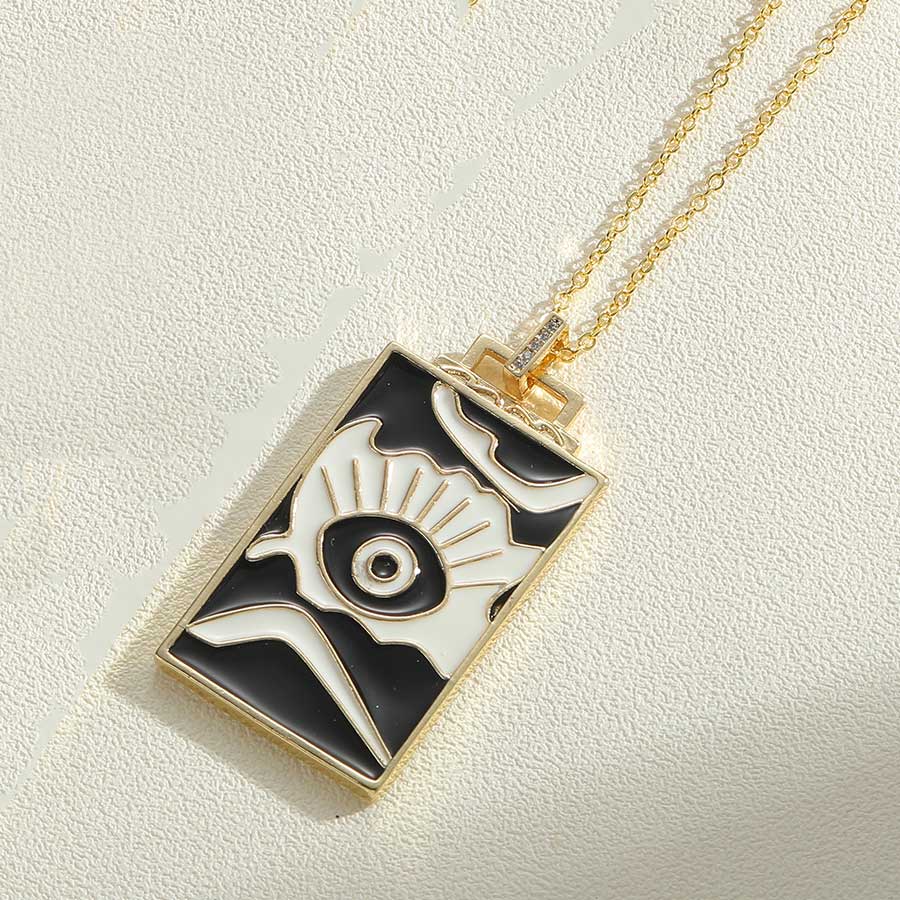 Fashion Round Devil's Eye Rectangle Copper Enamel Plating 14k Gold Plated Pendant Necklace