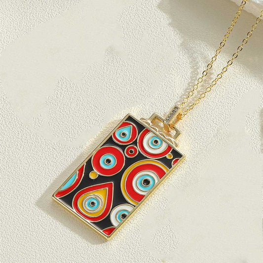 Fashion Round Devil's Eye Rectangle Copper Enamel Plating 14k Gold Plated Pendant Necklace