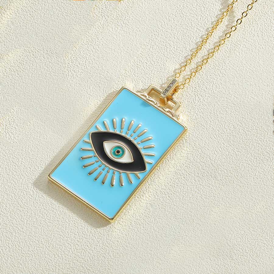 Fashion Round Devil's Eye Rectangle Copper Enamel Plating 14k Gold Plated Pendant Necklace