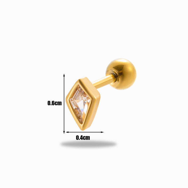 1 Piece Simple Style Classic Style Rhombus Plating Inlay Stainless Steel Zircon 18k Gold Plated Ear Studs