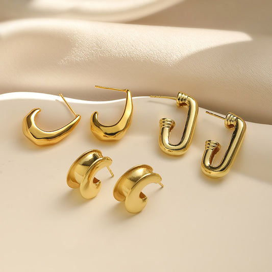 1 Pair Casual Vintage Style Simple Style C Shape Plating Copper 18k Gold Plated Ear Studs