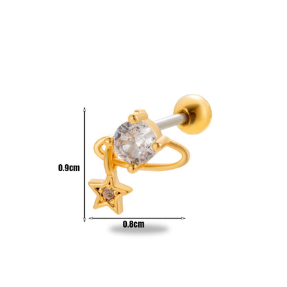 1 Piece Simple Style Classic Style Heart Shape Wings Flower Plating Inlay Stainless Steel Zircon 18k Gold Plated Ear Studs