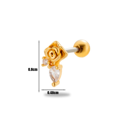 1 Piece Simple Style Classic Style Heart Shape Wings Flower Plating Inlay Stainless Steel Zircon 18k Gold Plated Ear Studs