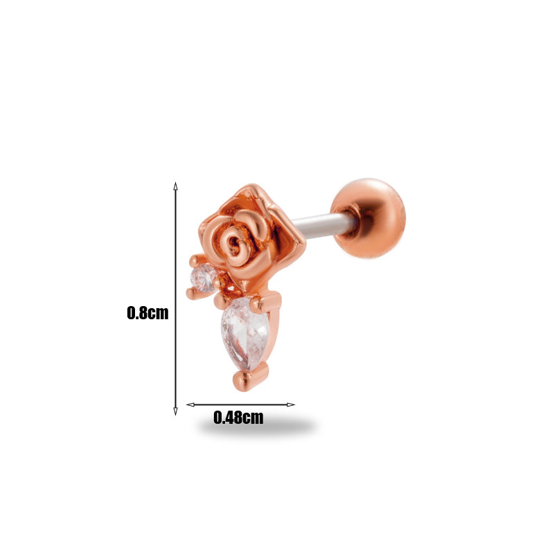 1 Piece Simple Style Classic Style Heart Shape Wings Flower Plating Inlay Stainless Steel Zircon 18k Gold Plated Ear Studs