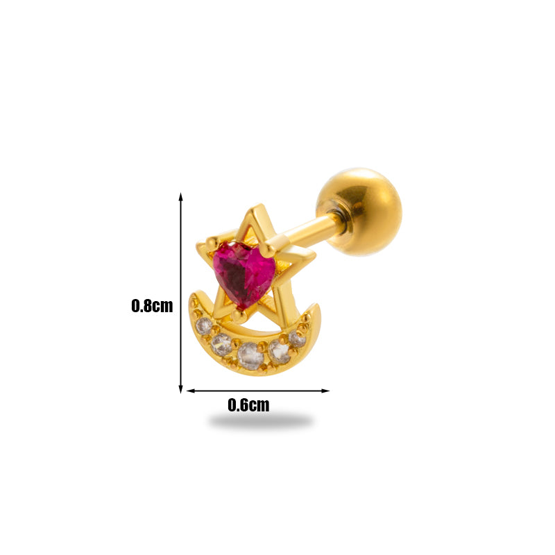 1 Piece Simple Style Classic Style Cat Flower Butterfly Plating Inlay Stainless Steel Zircon 18k Gold Plated Ear Studs